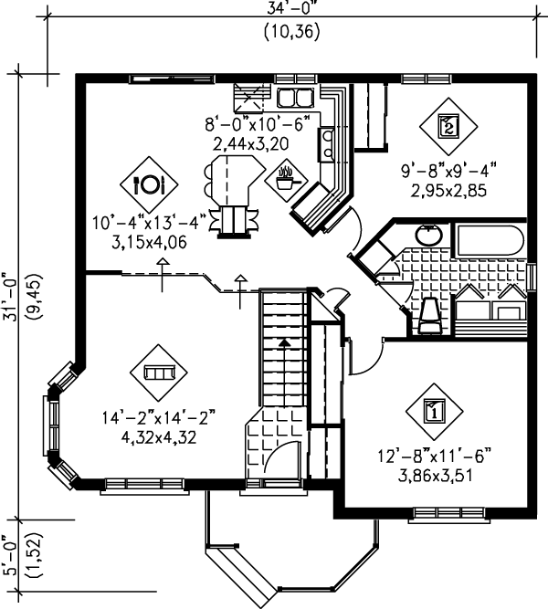 European Floor Plan - Main Floor Plan #25-1044