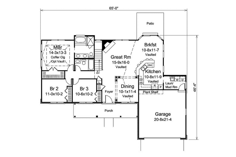 House Plan Design - Floor Plan - Main Floor for Ranch House Plan #57-623 - 3 bed, 2 bath