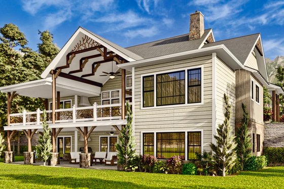 Exterior - Rear Elevation 1 for Ranch House Plan #54-590 - 2 bed, 2.5 bath