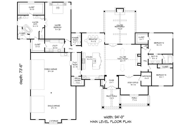 House Design - Floor Plan - Main Floor for Southern House Plan #932-1289 - 3 bed, 2.5 bath