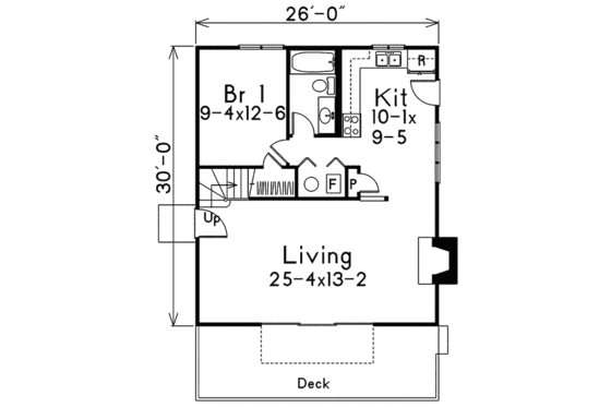 Floor Plan - Main Floor for Cottage House Plan #57-496 - 3 bed, 1.5 bath