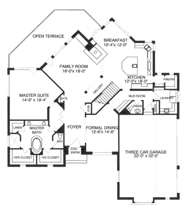 Architectural House Design - Tudor Floor Plan - Main Floor Plan #413-816
