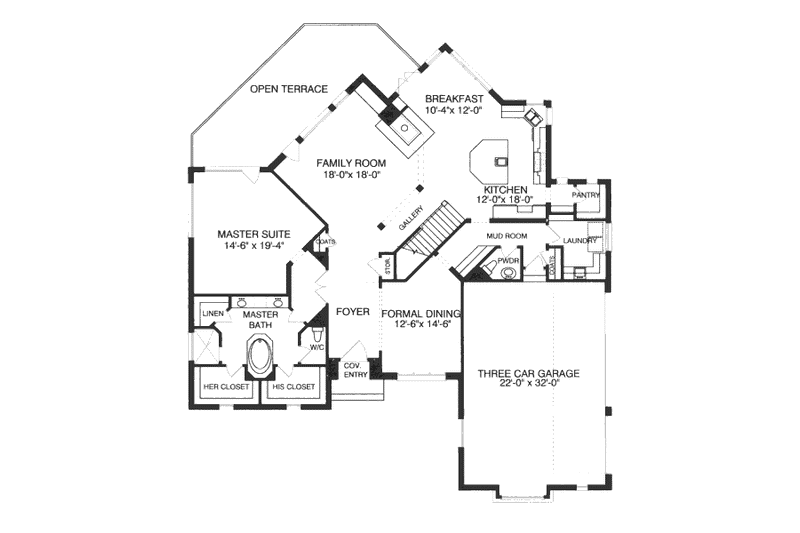 Architectural House Design - Floor Plan - Main Floor for Tudor House Plan #413-816 - 4 bed, 4.5 bath