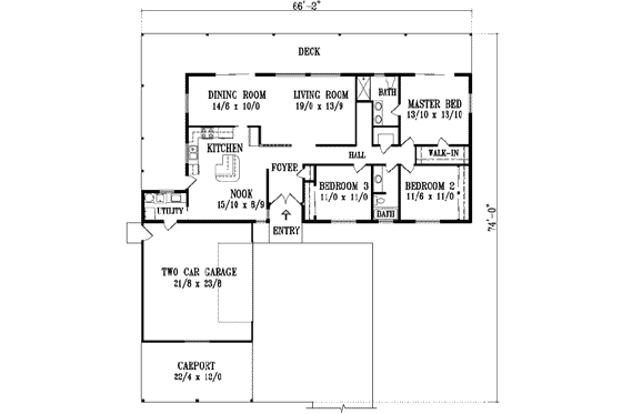Floor Plan - Main Floor for Ranch House Plan #1-1346 - 3 bed, 2 bath