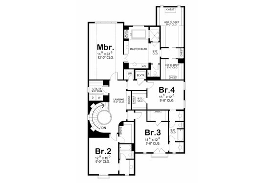 Floor Plan - Upper Floor for European House Plan #20-2170 - 4 bed, 4 bath