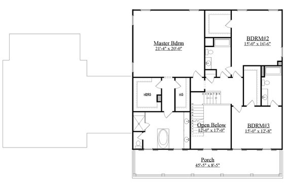Floor Plan - Upper Floor for Southern House Plan #1071-19 - 3 bed, 3.5 bath