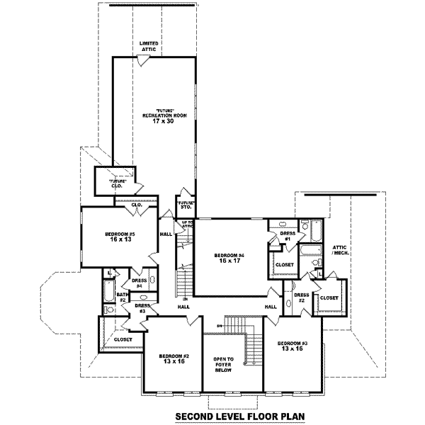Colonial Floor Plan - Upper Floor Plan #81-1624