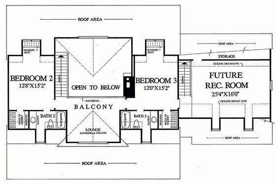 Upper Level floor plan - 2600 square foot Southern home