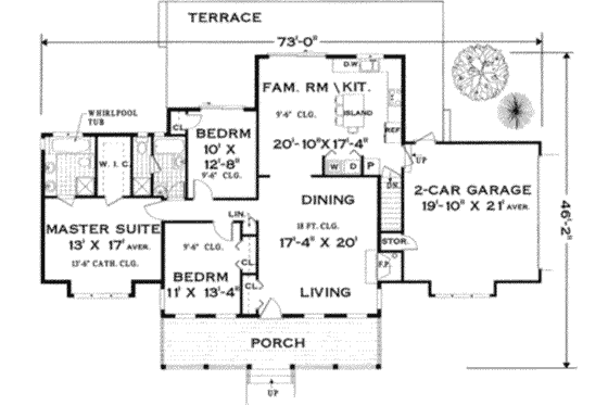 Floor Plan - Main Floor for Ranch House Plan #3-130 - 3 bed, 2 bath