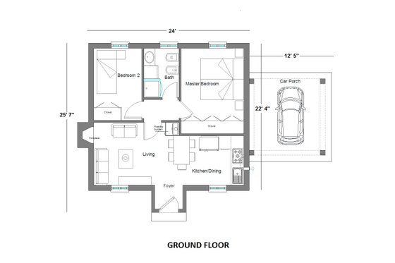 Floor Plan - Main Floor for Tudor House Plan #542-7 - 2 bed, 1 bath