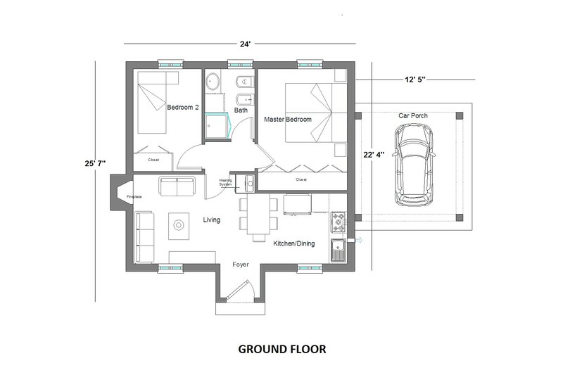 Dream House Plan - Floor Plan - Main Floor for Tudor House Plan #542-7 - 2 bed, 1 bath