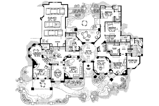 Floor Plan - Main Floor for Adobe / Southwestern House Plan #72-482 - 3 bed, 3.5 bath