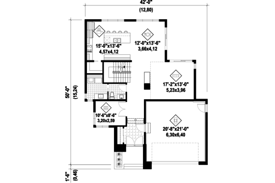 Floor Plan - Main Floor for Modern House Plan #25-4415 - 3 bed, 2.5 bath
