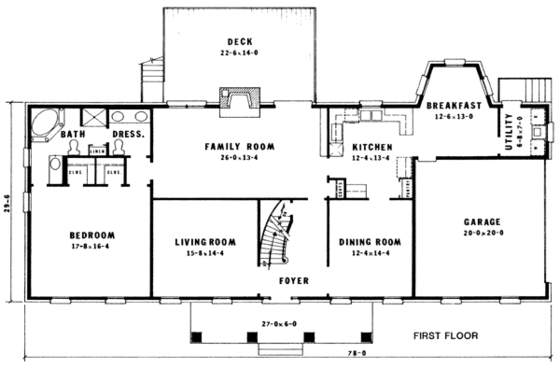 Floor Plan - Main Floor for Classical House Plan #10-261 - 4 bed, 3.5 bath