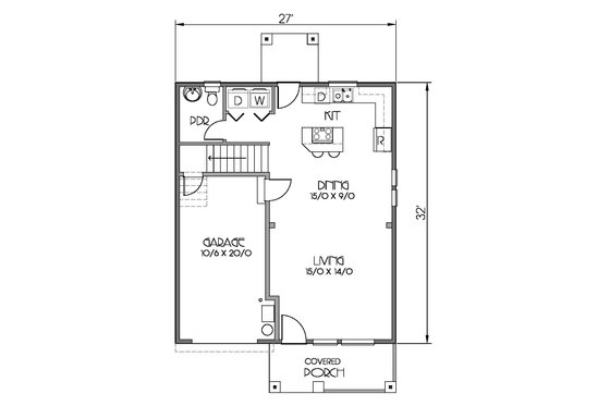 Floor Plan - Main Floor for Craftsman House Plan #423-59 - 3 bed, 2.5 bath