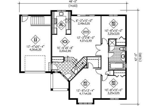 Floor Plan - Main Floor for Traditional House Plan #25-169 - 3 bed, 1 bath