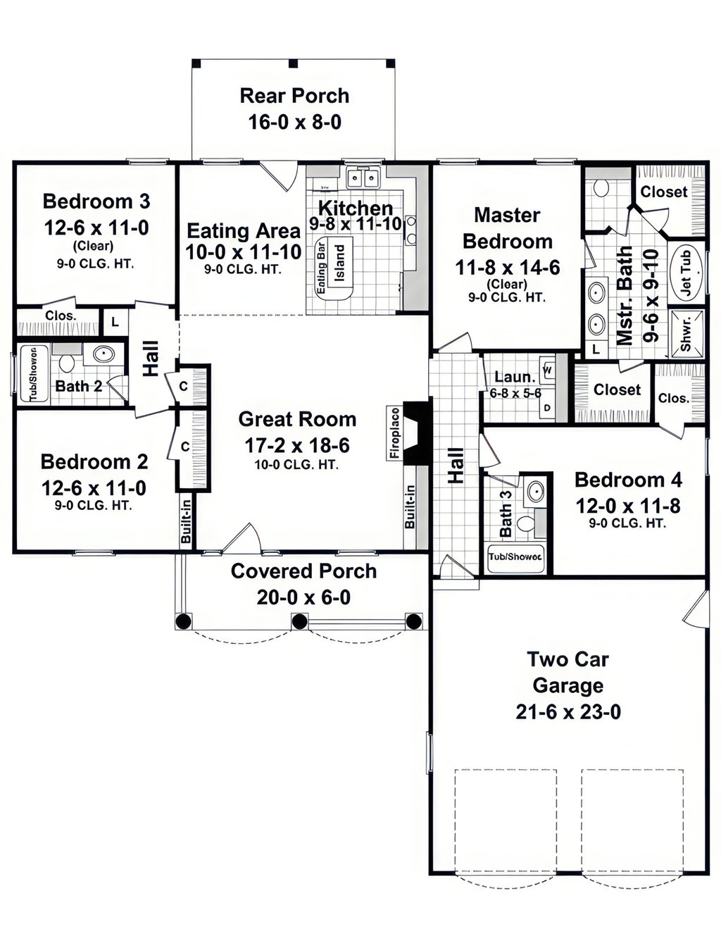 Floor Plan - Main Floor for Ranch House Plan #21-670 - 4 bed, 3 bath