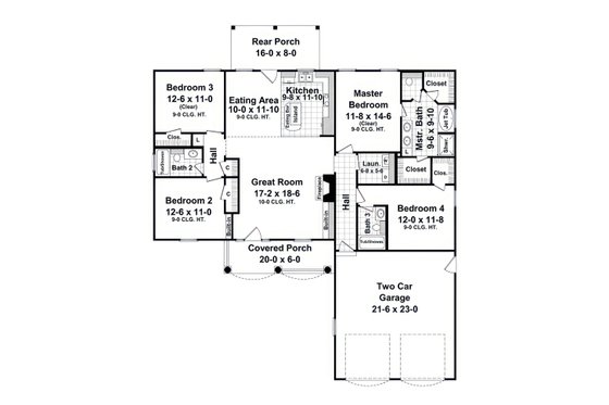 Floor Plan - Main Floor for Ranch House Plan #21-670 - 4 bed, 3 bath