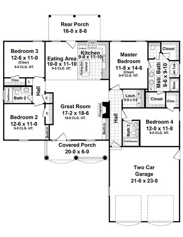 Home Plan - Floor Plan - Main Floor for Ranch House Plan #21-670 - 4 bed, 3 bath