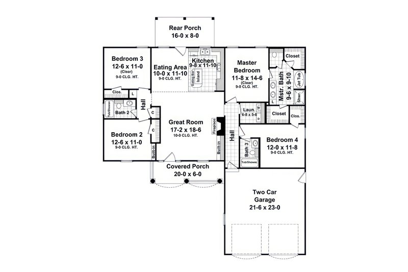 Home Plan - Floor Plan - Main Floor for Ranch House Plan #21-670 - 4 bed, 3 bath