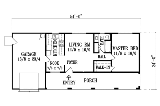 Floor Plan - Main Floor for Adobe / Southwestern House Plan #1-251 - 1 bed, 1 bath