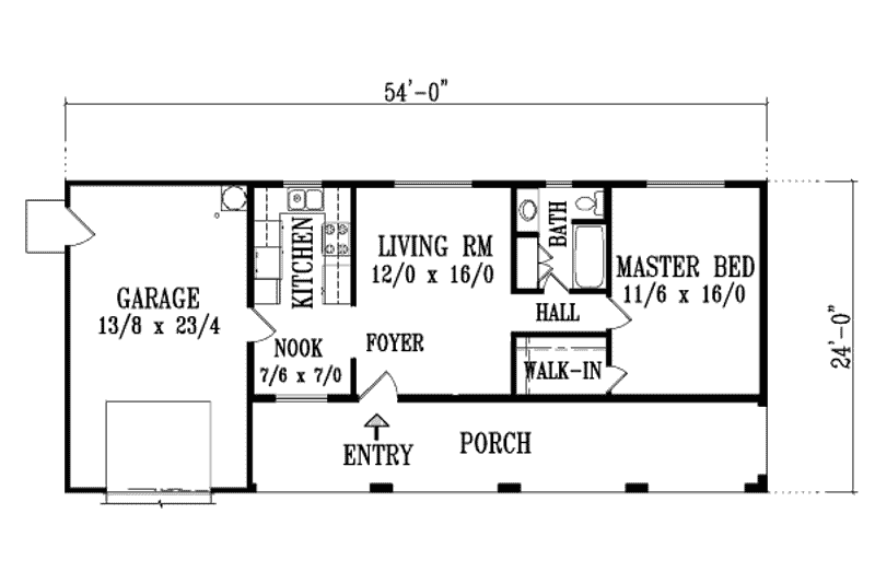 House Blueprint - Floor Plan - Main Floor for Adobe / Southwestern House Plan #1-251 - 1 bed, 1 bath