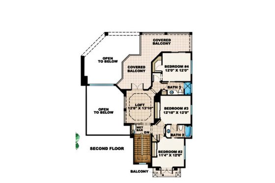 Floor Plan - Upper Floor for Mediterranean House Plan #27-376 - 4 bed, 3.5 bath
