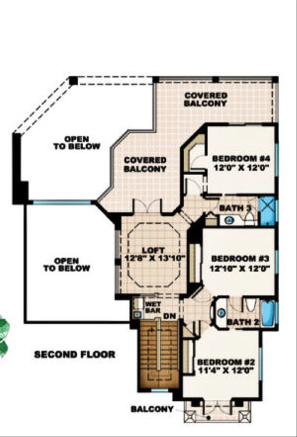 Mediterranean Floor Plan - Upper Floor Plan #27-376