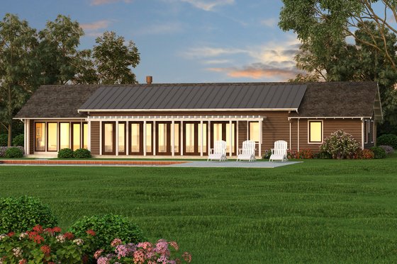 Exterior - Rear Elevation for Ranch House Plan #445-5 - 3 bed, 2.5 bath