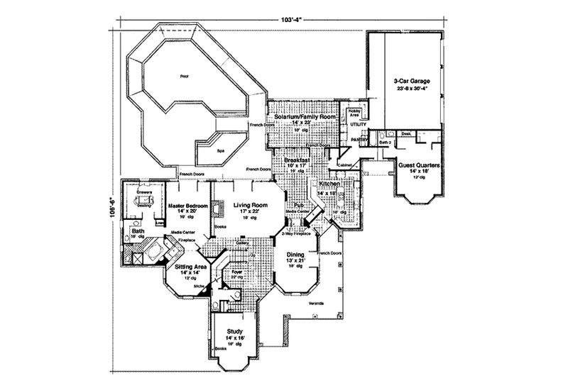 Dream House Plan - Floor Plan - Main Floor for European House Plan #410-129 - 5 bed, 5.5 bath