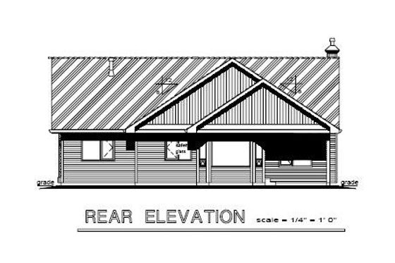 Exterior - Rear Elevation for Ranch House Plan #18-1021 - 2 bed, 2 bath