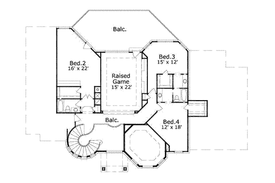 Floor Plan - Upper Floor for European House Plan #411-117 - 4 bed, 4 bath