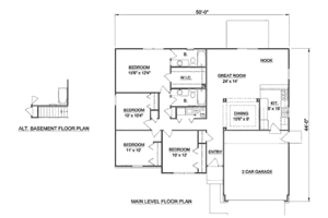 Floor Plan - Main Floor for Ranch House Plan #116-141 - 4 bed, 2 bath