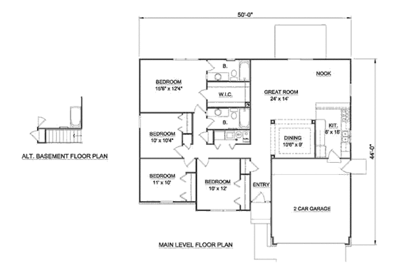 Floor Plan - Main Floor for Ranch House Plan #116-141 - 4 bed, 2 bath