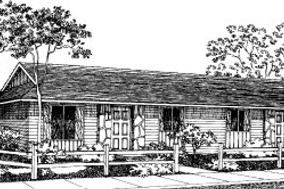 Exterior - Front Elevation for Ranch House Plan #303-417 - 2 bed, 1 bath