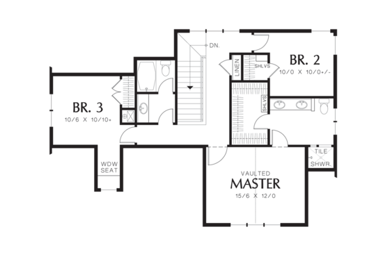 Floor Plan - Upper Floor for Craftsman House Plan #48-521 - 3 bed, 2.5 bath