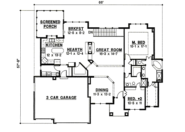 Floor Plan - Main Floor for Traditional House Plan #67-835 - 4 bed, 4 bath