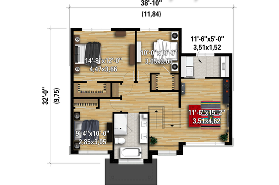 Floor Plan - Upper Floor for Contemporary House Plan #25-4889 - 3 bed, 1.5 bath