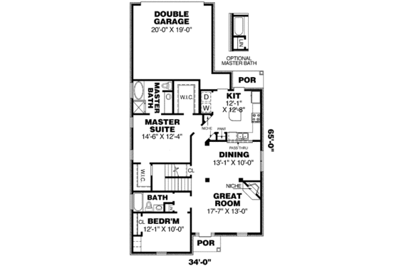 Floor Plan - Main Floor for European House Plan #34-200 - 4 bed, 3 bath