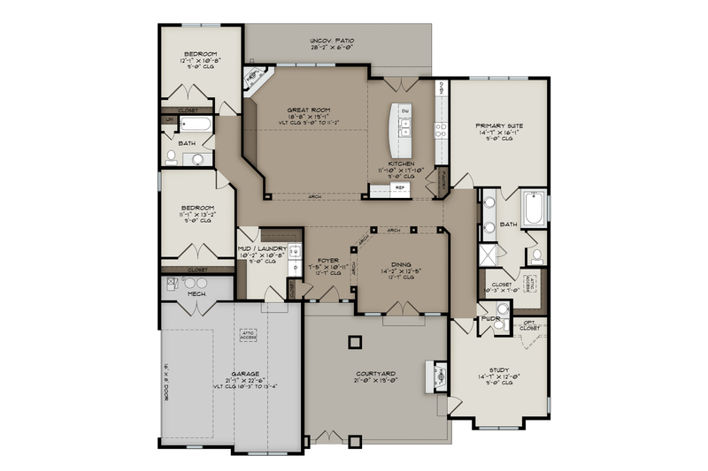 House Plan Design - Floor Plan - Main Floor for Ranch House Plan #1108-15 - 4 bed, 2.5 bath