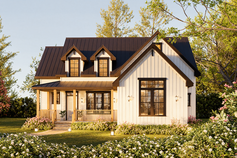 House Blueprint - Farmhouse Exterior - Front Elevation Plan #54-674