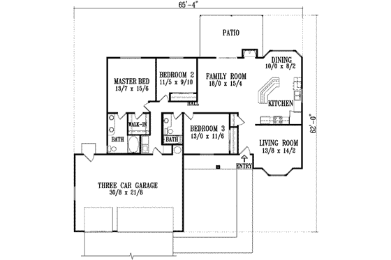 Floor Plan - Main Floor for Mediterranean House Plan #1-605 - 3 bed, 2 bath
