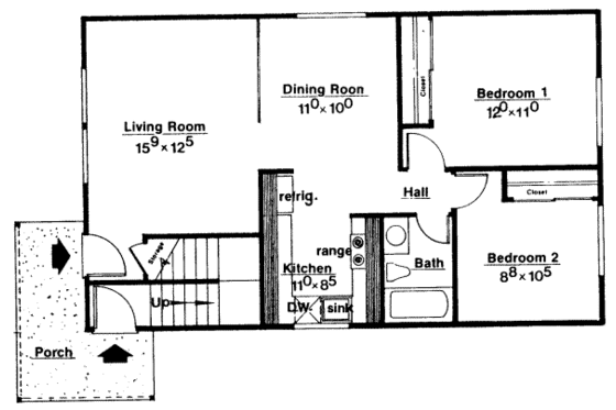 Floor Plan - Main Floor for Modern House Plan #303-231 - 2 bed, 1 bath