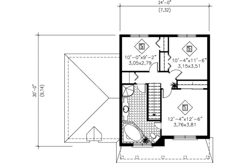 Dream House Plan - Floor Plan - Upper Floor for European House Plan #25-4185 - 3 bed, 1.5 bath
