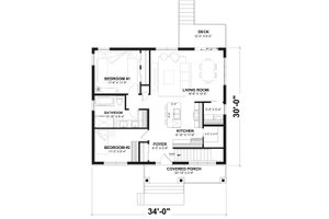 Floor Plan - Main Floor for Bungalow House Plan #23-2812 - 2 bed, 1 bath