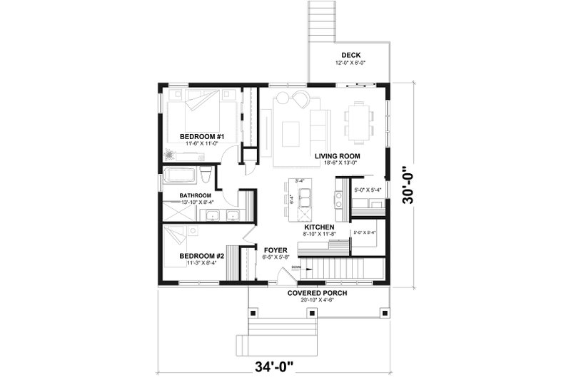 Home Plan - Floor Plan - Main Floor for Bungalow House Plan #23-2812 - 2 bed, 1 bath