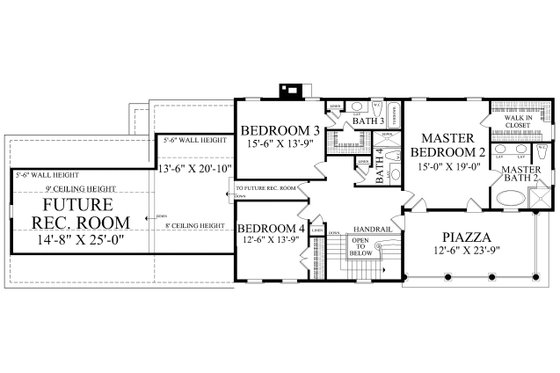 Floor Plan - Upper Floor for Southern House Plan #137-379 - 4 bed, 4.5 bath