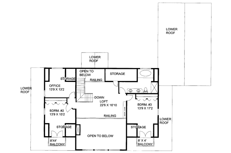 Home Plan - Floor Plan - Upper Floor for Cabin House Plan #117-784 - 3 bed, 2.5 bath