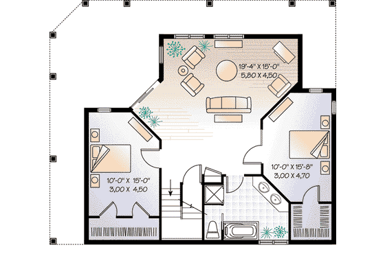 Floor Plan - Lower Floor for Cottage House Plan #23-421 - 3 bed, 2 bath