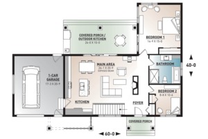 Floor Plan - Main Floor for Ranch House Plan #23-2637 - 2 bed, 1 bath